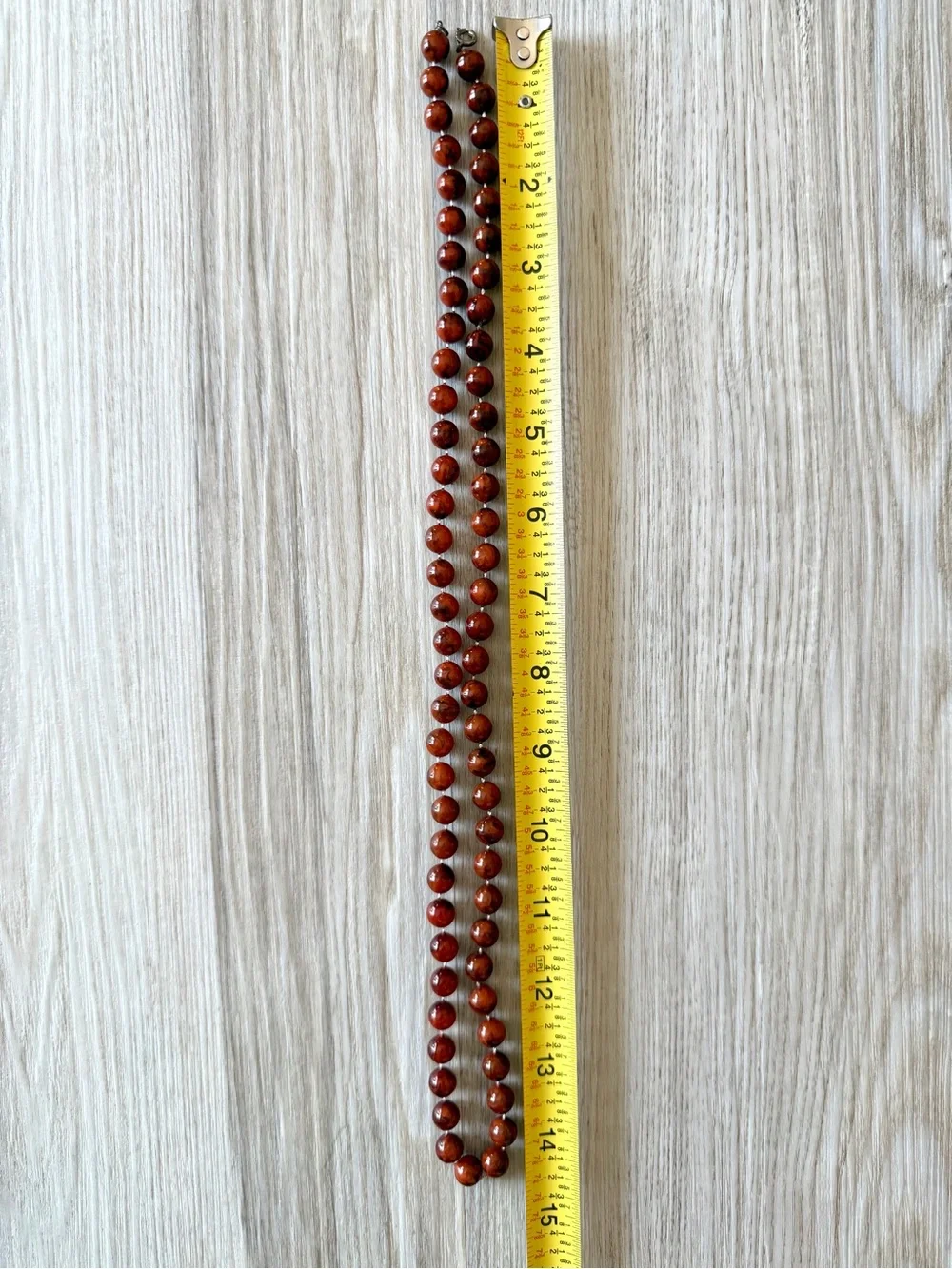 Vintage Brown Marbled Bead Necklace Knotted Faux Mahogany Obsidian Mid Century